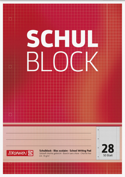 Schulblock A4, kariert, gelocht, 2xRand Liniatur 28