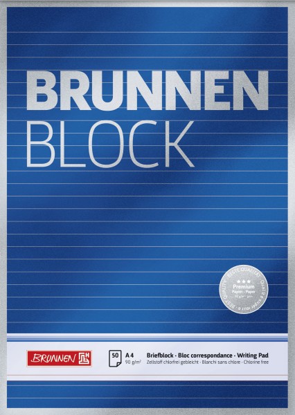 Briefblock A4 90g BRUNNEN liniert Premium
