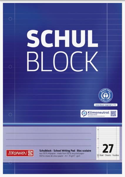 Schulblock A4 Liniatur 27, liniert, 50 Blatt RCP