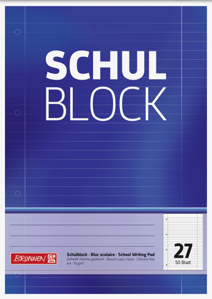 Schulblock A4, liniert, gelocht, 2xRand Liniatur 27