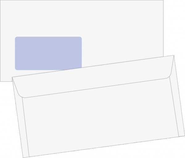Briefumschlag, DIN Lang, 220 x 110 mm, weiß, haftklebend, mit Fenster